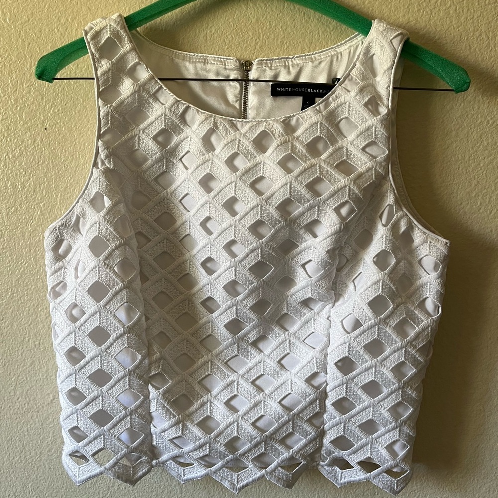 White House Black Market Cream Boxy Cut Out Tank Top